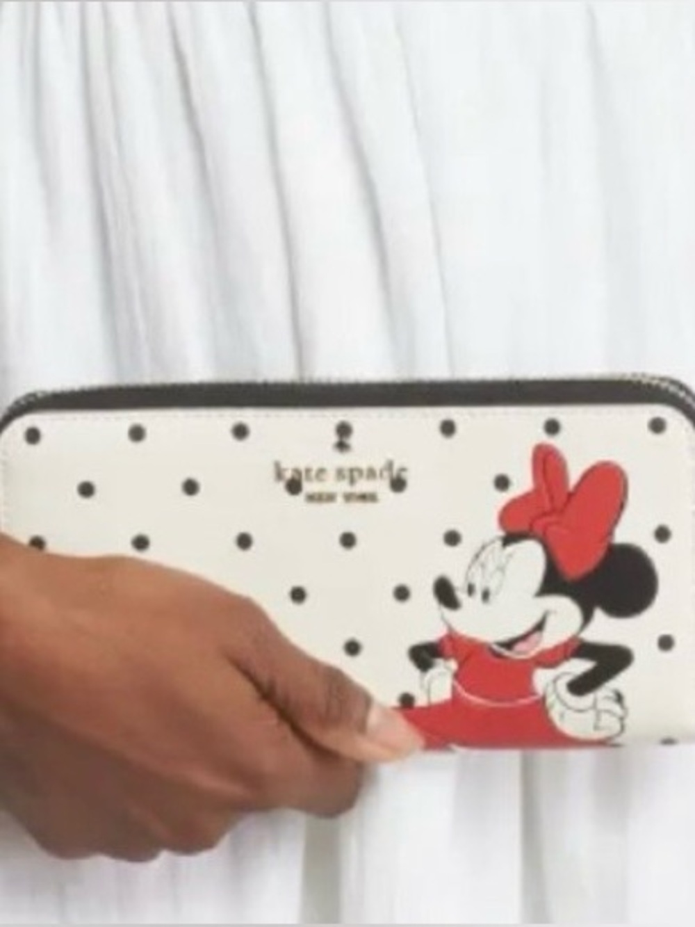kate spade White Polka Dot Minnie Mouse Zip Wallet with Red Accent